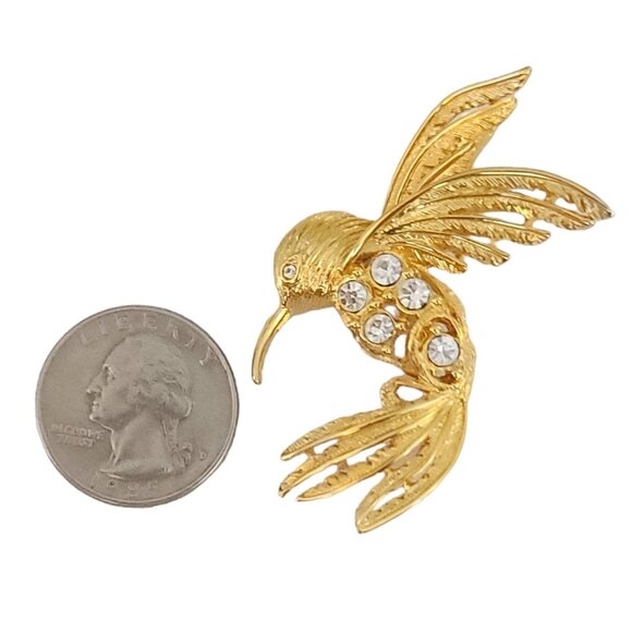 Napier Gold Tone Clear Rhinestone Hummingbird In Flight Brooch Pin, Signed M446 - Picture 3 of 5